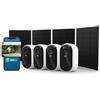 Arlo Essential - Telecamera di sicurezza 2K (3a generazione, versione 2025), 4 telecamere + 4 pannelli solari + 6 mesi di piano Secure Plus - Telecamera esterna wireless, alimentazione a batteria