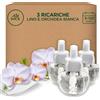 Airwick Air Wick Ricarica per Diffusore Elettrico di Oli Essenziali, 3 Ricariche, Fragranza Lino e Orchidea Bianca, 3x19ml