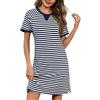 Bresdk Camicia da notte da donna, a maniche corte, in cotone, da notte estiva, con scollo rotondo, a strisce, taglie S-3XL