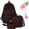 Generic Set di 3 zaini con fiocco per ragazze, borsa da scuola estetica di grande capacità, in nylon Kawaii preppy borse per la scuola per adolescenti, primaria, secondaria e università