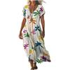 Gienslru Vestito Estivi Donna 2026 Lino Vestiti Lungo Boho Chic Maniche Corte Scollo a V Abito Maxi Abitos Vintage Caftano con Tasche Taglie Forti Curvy Dress per Spiaggia Vacanza Moda Vestitos Elegante
