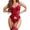 Avidlove Body da Donna Sexy Set di Lingerie In Pizzo 2 Pieces Lingerie Set | Lace Spaghetti Bodysuit,Con Fascia CosciaIn,tessuto in rete trasparente,intimo sexy donna,Top body da sera