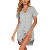 Ekouaer Camicia da Notte Estiva con Bottoni Scollo a V Pigiama da Notte Aperta Davanti Maniche Corte, S-XXL