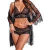 Avidlove Set di Lingerie Sexy da Donna, 3 Pezzi, Reggiseno e Mutandine, con Kimono in Pizzo, Vestaglia da Notte in Rete