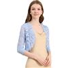 Allegra K Donna Elegante 3/4 Maniche Trasparente Floreale Pizzo Shrug Top | Aperto sul Davanti Leggero Semibolero Cardigan Copertura per Abito Azzurro XL