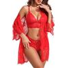 Avidlove Set di Lingerie Sexy da Donna, 3 Pezzi, Reggiseno e Mutandine, con Kimono in Pizzo, Vestaglia da Notte in Rete