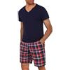 Bresdk Pigiama Uomo Cotone Corto Manica Corta Estivo 2 Pezzi Leggero Maglia | con Scollo a V e Pantaloncini Scozzesi