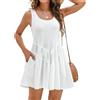 Satohom Abito Estivo Donna Casual Scollo a Rotondo Vestiti Elegante Senza Maniche Abiti Cotton Comodo Vita Alta Beach Dress Jacquard Vestiti da Spiaggia con Tasche Midi Vestito Prendisole