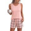 Bresdk Pigiama Donna Estivi Donna Corto Leggero Senza Maniche Scozzese | Cotone Due Pezzi Canotta Pantaloncini