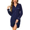 Bresdk Camicia da Notte Donna Cotone Maniche Lunghe con Bottoni | Collo a Revers, Taschino E Profili. Taglio Ampio con Piega Sulla Schiena E Orlo Più Lungo Dietro