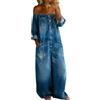 Generisch Jeans Salopette da donna, vestibilità larga, in denim regolabile, comoda tuta con gamba larga, salopette in jeans, dritta e larga, salopette da lavoro