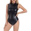 FEOYA Body nero da donna in pelle PU aderente aderente sexy da donna tuta elasticizzata in poliuretano per sport clubwear festival rave, abbigliamento modellante S-4XL