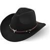 Aegistus Cappello da Cowboy Unisex, Cappello da Cowboy Western Classico in Feltro a Tesa Larga di Panama con Cinturino, Nero, Taglia Unica per Uomini e Donne
