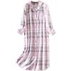 DSKK Camicia da Notte Donna Maniche Lunghe Cotone Flanella Plaid Scozzese Pigiama Abbottonato Pigiama da Donna