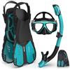 G2RISE Set da snorkeling per adulti con pinne, maschera da snorkeling con pinne regolabili, anti-perdite, in vetro temperato, set per immersioni subacquee e snorkeling, pacchetti per snorkeling con borsa per