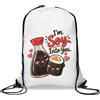 Generic Carino salsa di soia e sushi gioco di parole Love Gym Sack Casual coulisse Bag Bianco