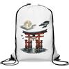 Generic Sacca da palestra tradizionale Torii Gate Under Full Moon casual con coulisse bianca