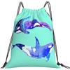 Yyoretp Zaino con coulisse con stampa orca killer whale, per sport, palestra, spiaggia, danza, yoga, per donne e uomini