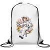 Generic Sacca da palestra con astronauta sorridente circondato da fiori colorati borsa casual con coulisse bianca