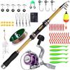 Risveglio Set canna da pesca telescopica e mulinello da 1,8 m con kit da 56 | Palo portatile della vetroresina per la vacanza di viaggio della trota della spigola dei principianti