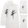 DEARMAMY 4 Pezzi Sacchetto per Scarpe da Danza Coulisse, 13x27 Cm, Cotone | Doppia Chiusura e Singola Chiusura, Poliestere Resistente, Bianco, per Ordine e Protezione Durante Lavaggio