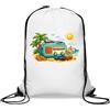 Generic Sacca da palestra con scena estiva da spiaggia, stile vintage, con coulisse, colore: bianco