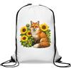 Generic Fox Sitting Among Bright Yellow Sunflowers Gym Sack Casual Drawstring Bag Bianco