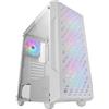Mars Gaming MARSGAMING MC-GEO, Case Gaming ATX, 4x Ventole FRGB Rainbow 12cm, Pannello Frontale Mesh Geometrico, Finestra Laterale Vetro Temperato, Semitorre Doppia Camera, Supporto Raffreddamento Liquido, Bianco