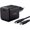 Trust Orva Mini Caricatore USB C 65W GaN Alimentatore con Cavo USB-C, Nero | Ultra Compatto (36 x 36 x 75 mm), Smartphone Tablet Laptop, Protezione Contro Sovraccarico, Corto Circuito e Surriscaldamento