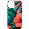 Island Escape Collection Custodia per iPhone 12 Pro Max Motivo floreale tropicale con monstera e ibisco sulla spiaggia