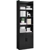 Yaheetech Libreria Verticale con Armadietto 60 × 24 × 183 cm Nero | Scaffale Verticale a 7 Ripiani Regolabili con Armadietto a Due Ante, Pratico per Camera da Letto, Soggiorno e Ufficio