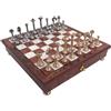Italfama Set Scacchi In Ottone Oro Argento con Scacchiera Legno 32x32cm