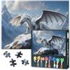 TISHIRON Jigsaw Puzzle con drago bianco, opera d'arte, decorazione per la casa, puzzle da 1000 pezzi, drago bianco che rugge e ali sulle rocce, per adulti, regalo per adulti, 50 cm x 70 cm