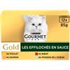 GOURMET GOLD | I Sfumati in Salsa Manzo, Pesce dell'oceano, Pollo, Salmone | Gatto adulto | 12 x 85 g | Scatola