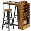 HOMCOM Set Bancone Bar a 3 Ripiani e 2 Sgabelli con Poggiapiedi Stile Industrial