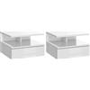 HOMCOM Set 2 Comodini Moderni Sospesi con Cassetto 35x32x22.5cm Bianco Lucido
