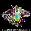 Gemsporium 925 Anello Argento Sterling Ovale Fuoco Opale 6x4mm Peridoto Rodolite No USA