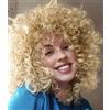PORSMEER Parrucca afro bomb riccia, 35,5 cm, per donne di colore, con frangia, in fibra sintetica, senza colla, capelli lunghi ondulati biondo