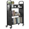 VEVOR Carrello Portalibri con Ruote 770 x 380 x 1220 mm Carrello Rotante Porta Libri, Carico 150 kg Ripiani a V Monofacciali con Ruote Bloccabili 7,6 cm per Scaffali di Casa, Ufficio e Scuola, Nero