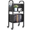 VEVOR Carrello Portalibri con Ruote 450 x 330 x 880 mm Carrello Rotante Porta Libri, Carico 70 kg Ripiani a L Bifacciali con Ruote Bloccabili 5 cm per Scaffali di Casa, Ufficio e Scuola, Nero
