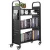 VEVOR Carrello Portalibri con Ruote 770 x 380 x 1220 mm Carrello Rotante Porta Libri, Carico 150 kg Ripiani a L Monofacciali con Ruote Bloccabili 7,6 cm per Scaffali di Casa, Ufficio e Scuola, Nero