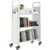 VEVOR Carrello Portalibri con Ruote 770 x 380 x 1220 mm Carrello Rotante Porta Libri, Carico 150 kg Ripiani a V Monofacciali con Ruote Bloccabili 7,6 cm per Scaffali di Casa, Ufficio e Scuola, Bianco