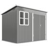 Outsunny Casetta da Giardino 4.13m² in Acciaio Zincato Kit di Fondazione, Tetto Inclinato, Doppia Porta Bloccabile, Prese d'Aria, Finestra, Grigio | Aosom Italy