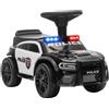 AIYAPLAY Macchina Cavalcabile per Bambini 18-36 Mesi a Spinta Manuale a Tema Polizia con Musica, Vano Sottosedile, Nero | Aosom Italy