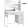 HOMCOM Toeletta Trucco con Specchio LED a 3 Colori, Presa Integrata, 4 Cassetti e 5 Ripiani Aperti, Bianco | Aosom Italy