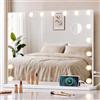 SONGMICS Specchio Trucco con Luci, 15 LED Dimmerabili, 3 Colori, Specchio Ingranditore 10x, Porte USB, da Tavolo o Parete, 62 x 80 x 5,7 cm, Bianco Opaco, Collezione Berit LWM223WC02