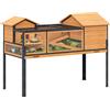 PawHut Terrario Turtahs a 2 piani con 2 camere da letto, recinto esterno con rampe, tetto funzionante e vassoio, grande gabbia per rettili, 128x63x96cm, giallo