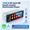 DUDUAUTO Autoradio universale 1Din da 6,86 pollici con lettore multimediale video MP5, Carplay wireless, Android Auto, Bluetooth, FM Stereo, connessione USB Type-C e navigazione GPS