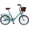 TEKLIO LA MIA Bici pieghevole 20'' in acciaio con cestino e portapacchi posteriore, turchese