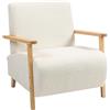 HOMCOM Poltrona da Salotto con Tessuto Sherpa, Imbottitura Spessa, Crema | Poltroncina da Camera, Stile Nordico, con Braccioli, Gambe in Legno di Gomma